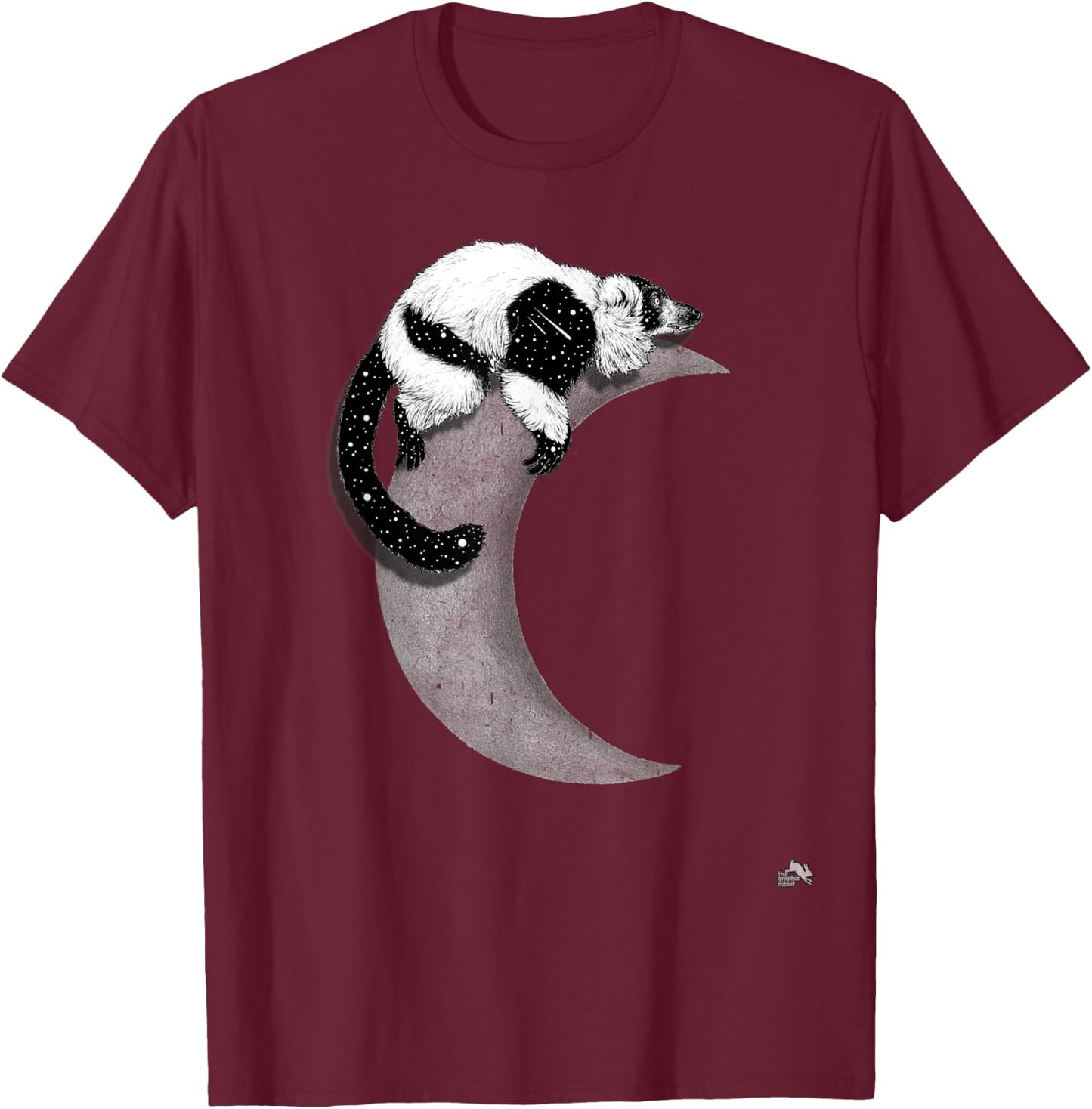 Black & White Ruffed Lemur - Indri - In Space On the Moon T-Shirt - T-Shirt | Maroon