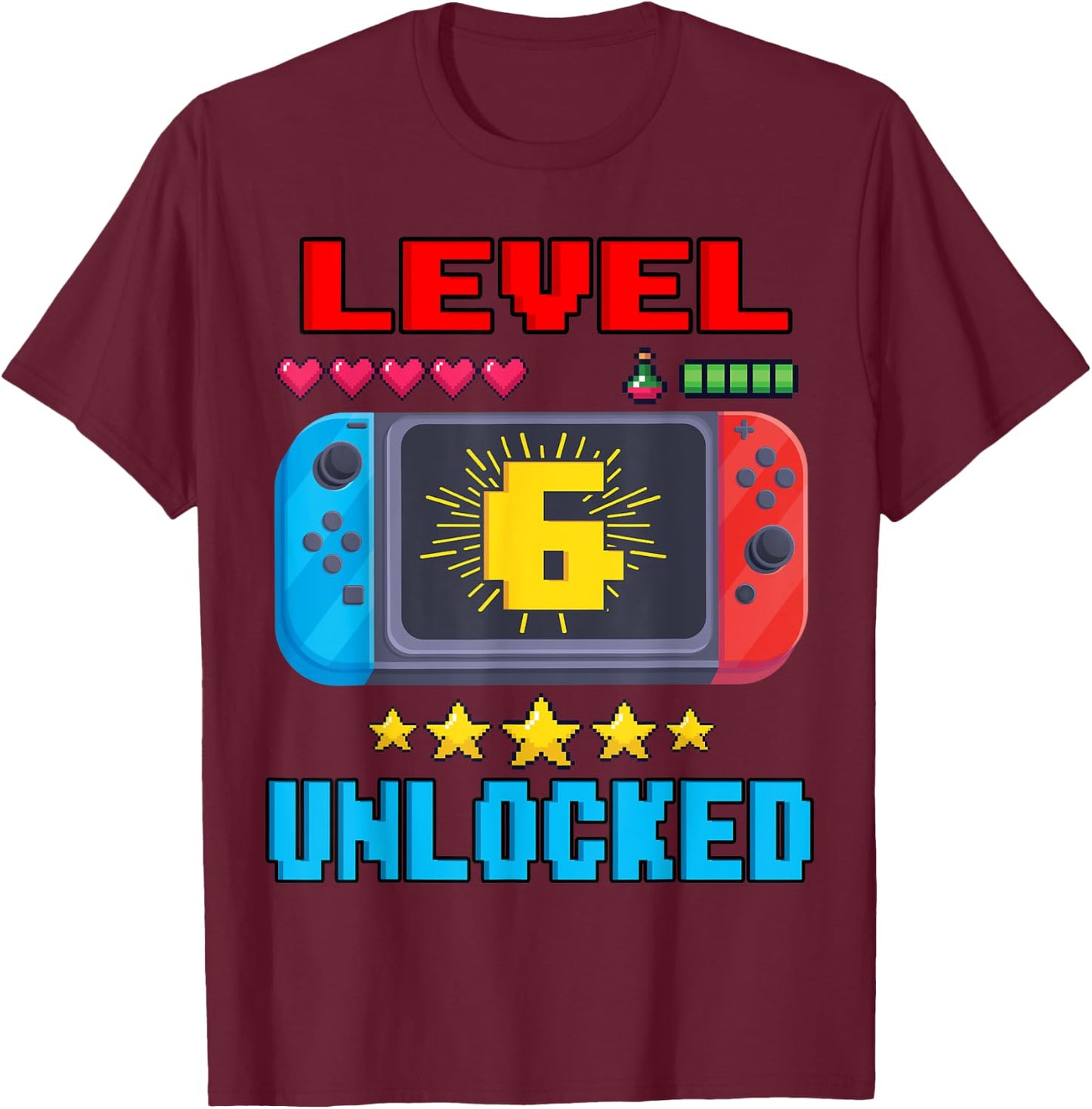 6th Birthday Boy Level 6 Unlocked Video Gamer Birthday T-Shirt - T-Shirt | Maroon