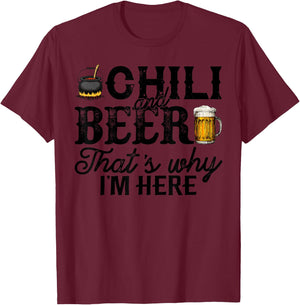 Funny Chili Cook Off Party Shirt Chili And Beer Gift T-Shirt - T-Shirt | Maroon