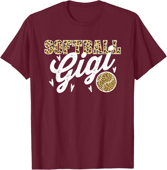 Softball Gigi Leopard Women for Grandma T-Shirt - T-Shirt | Maroon