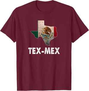 Tex-Mex Texas State with Mexico Flag - Mexican Food Lover T-Shirt - T-Shirt | Maroon