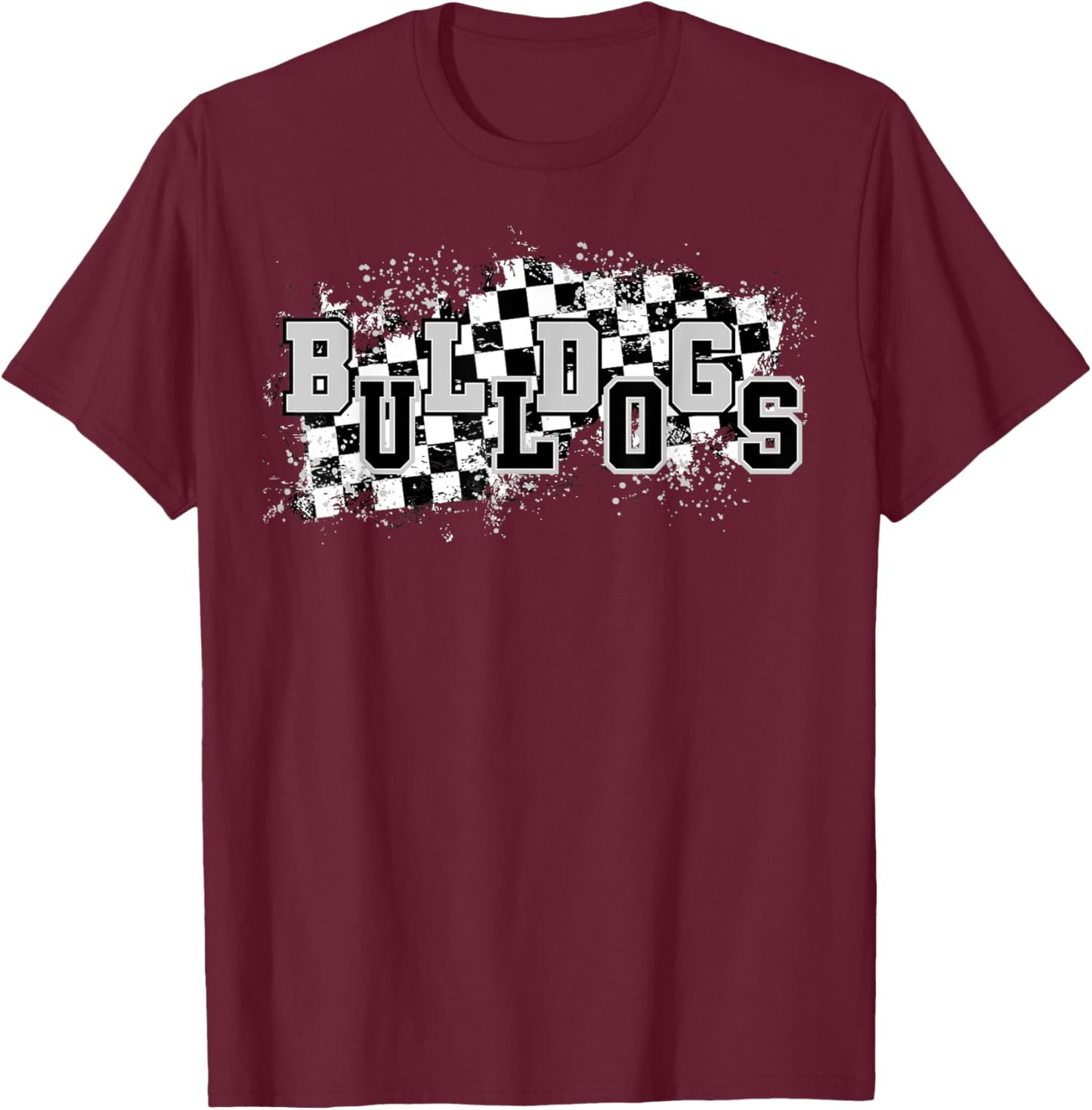 Bulldogs School Spirit Bulldog Pride Checkered Teacher T-Shirt - T-Shirt | Maroon
