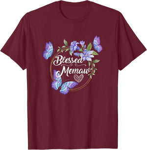 Blessed Memaw Frame with Butterflies print From Kids T-Shirt - T-Shirt | Maroon