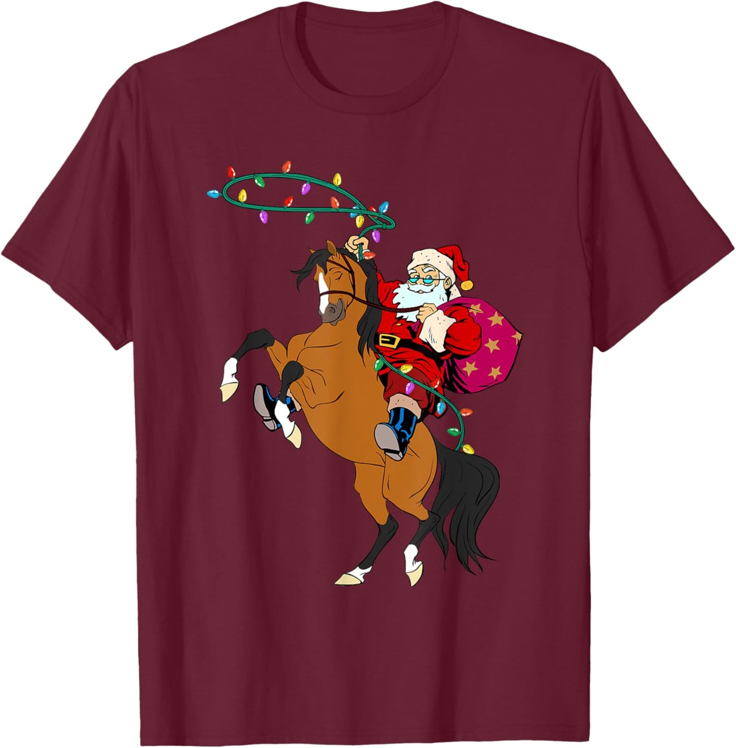 Cowboy Santa Claus Riding A Horse Christmas Cowboy Kids Boys T-Shirt - T-Shirt | Maroon