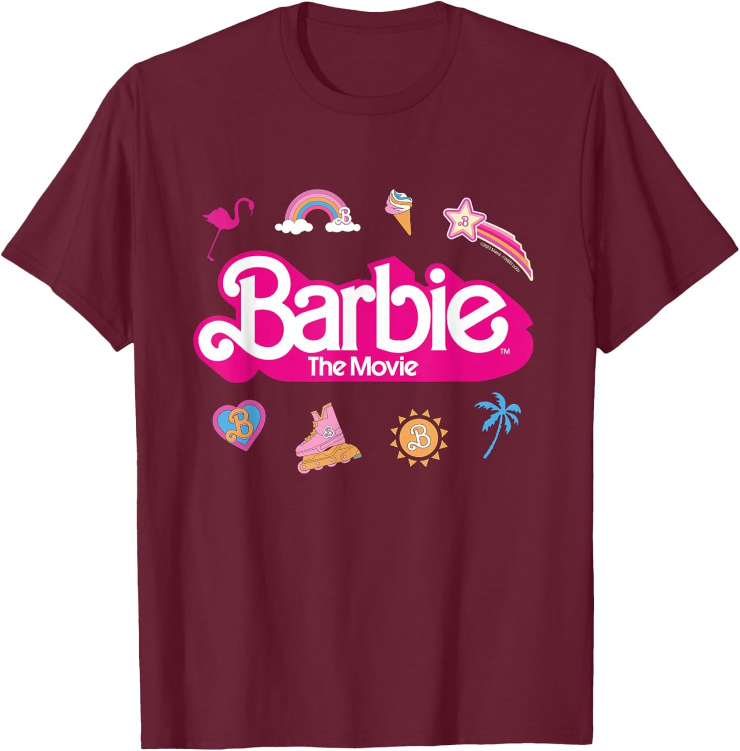 Barbie The Movie - Movie Logo Icons T-Shirt - T-Shirt | Maroon
