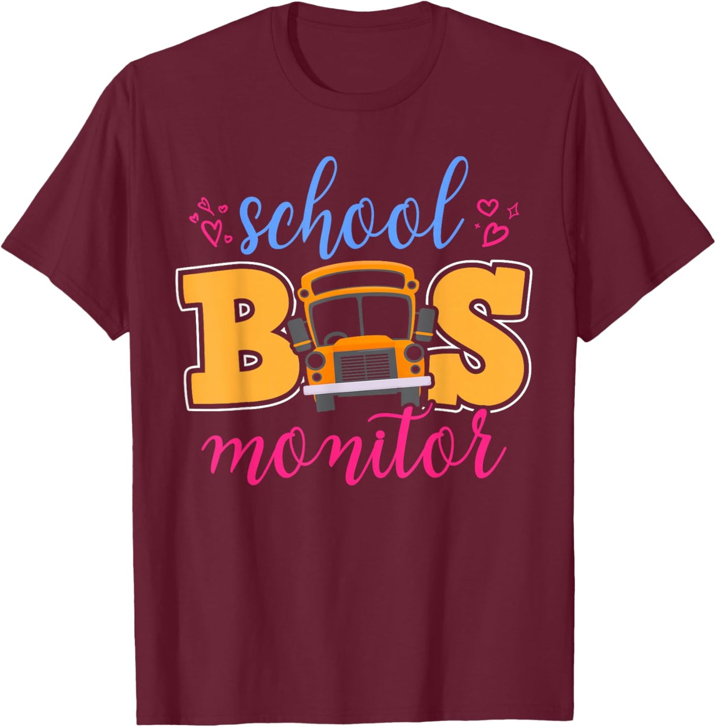 School Bus Monitor Heart T-Shirt - T-Shirt | Maroon