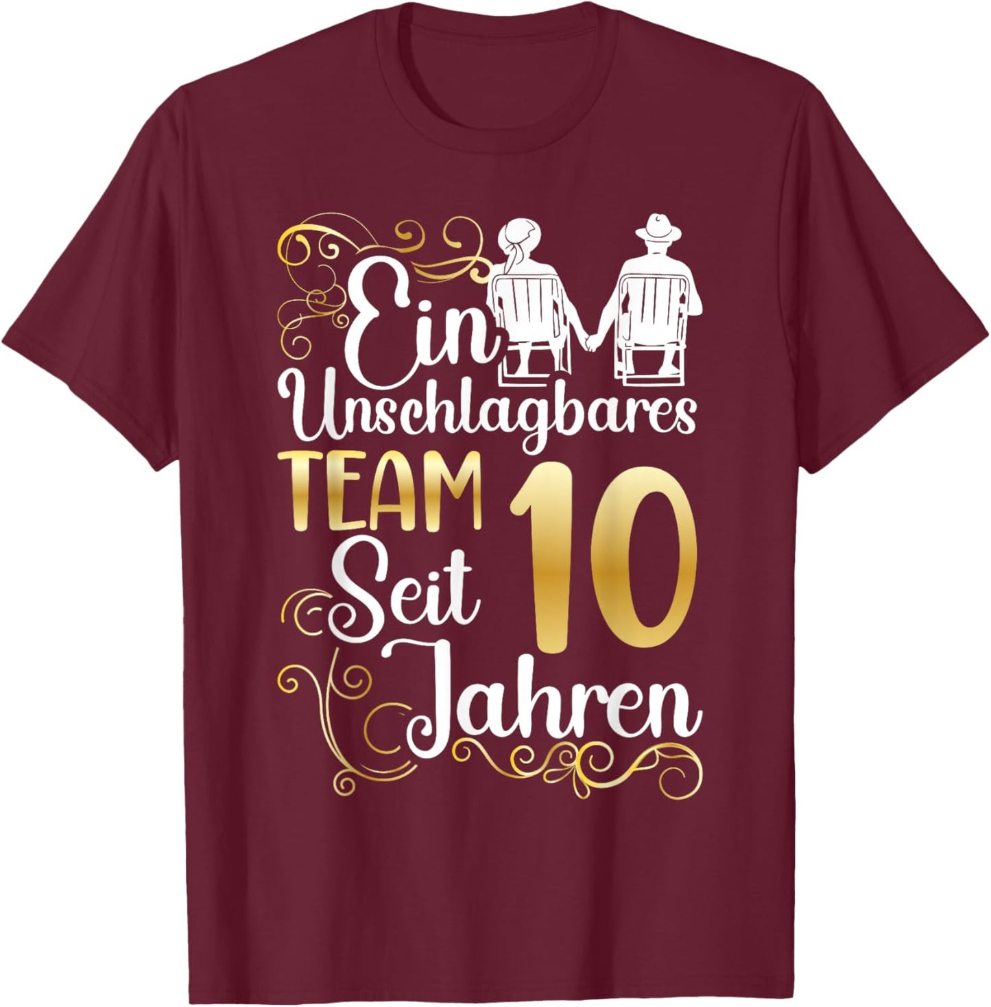 Rosenhochzeit 10 Jahre Verheiratet Hochzeitstag T-Shirt - T-Shirt | Maroon