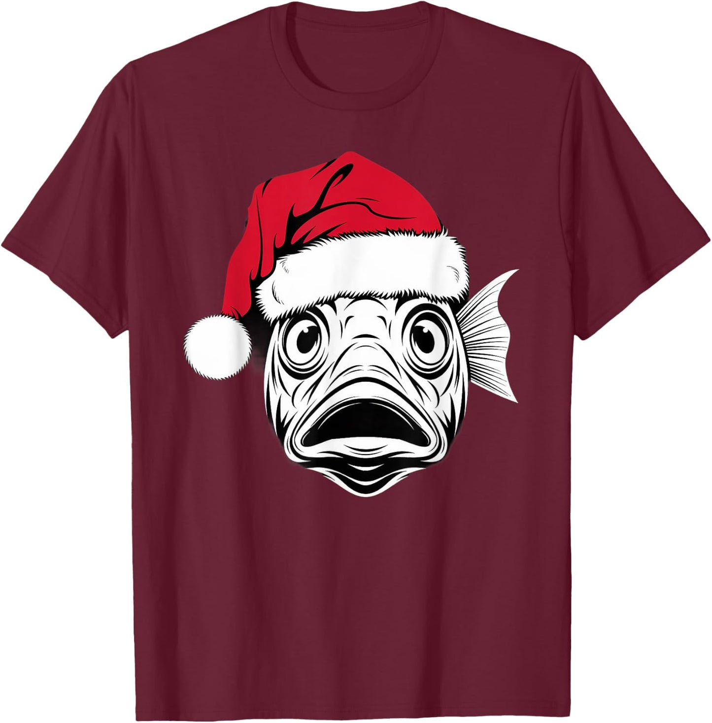 Funny Santa Fish on Marry Christmas Fish T-Shirt - T-Shirt | Maroon