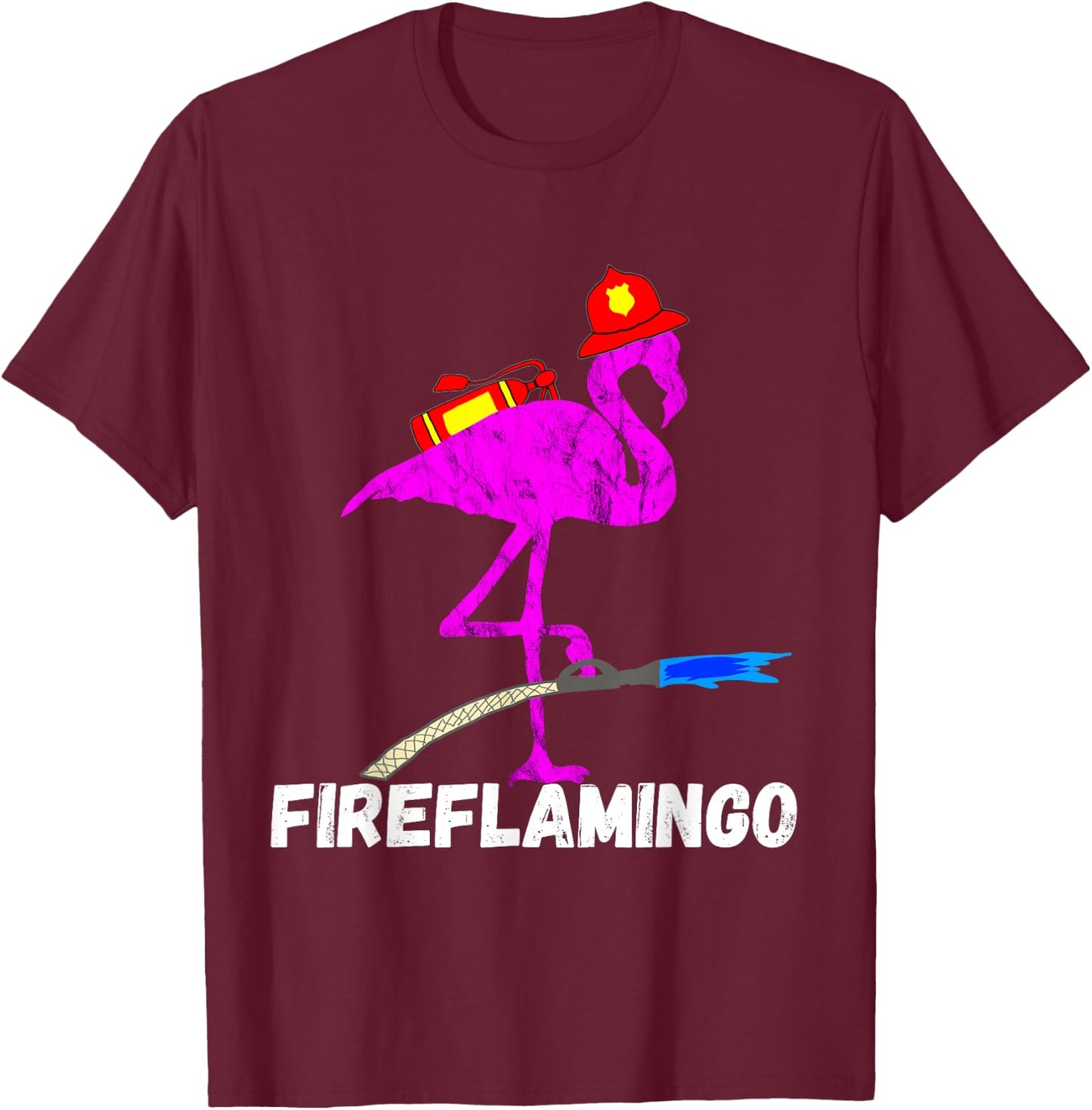 Fire Fighter Flamingo Exotic Bird Firefighter Fireman T-Shirt - T-Shirt | Maroon