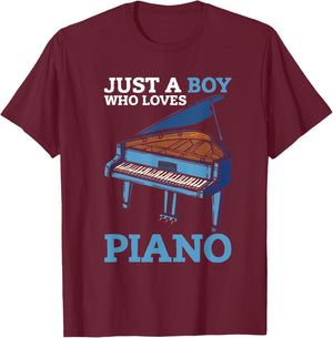 Just A Boy Who Loves Piano Kids Music Lover Musician T-Shirt - T-Shirt | Maroon