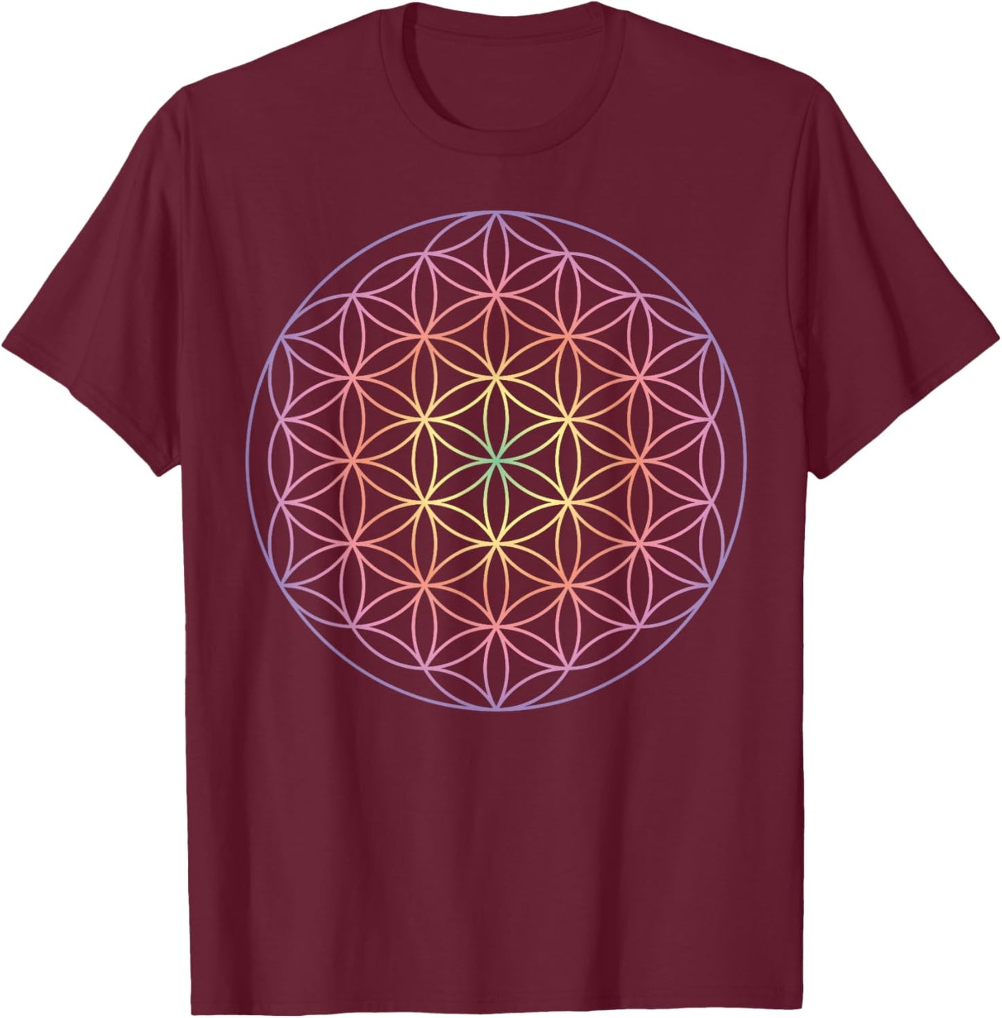 Sacred Geometry The Flower of Life Yoga Yantra Symbol T-Shirt - T-Shirt | Maroon