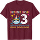 3 Year Old Birthday Boy Girl Shark Boys and Girls T-Shirt - T-Shirt | Maroon