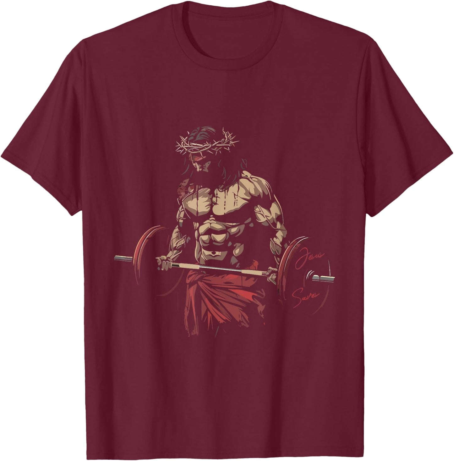 Jesus The Ultimate Deadlifter Christian Gym Workout Jesus T-Shirt - T-Shirt | Maroon