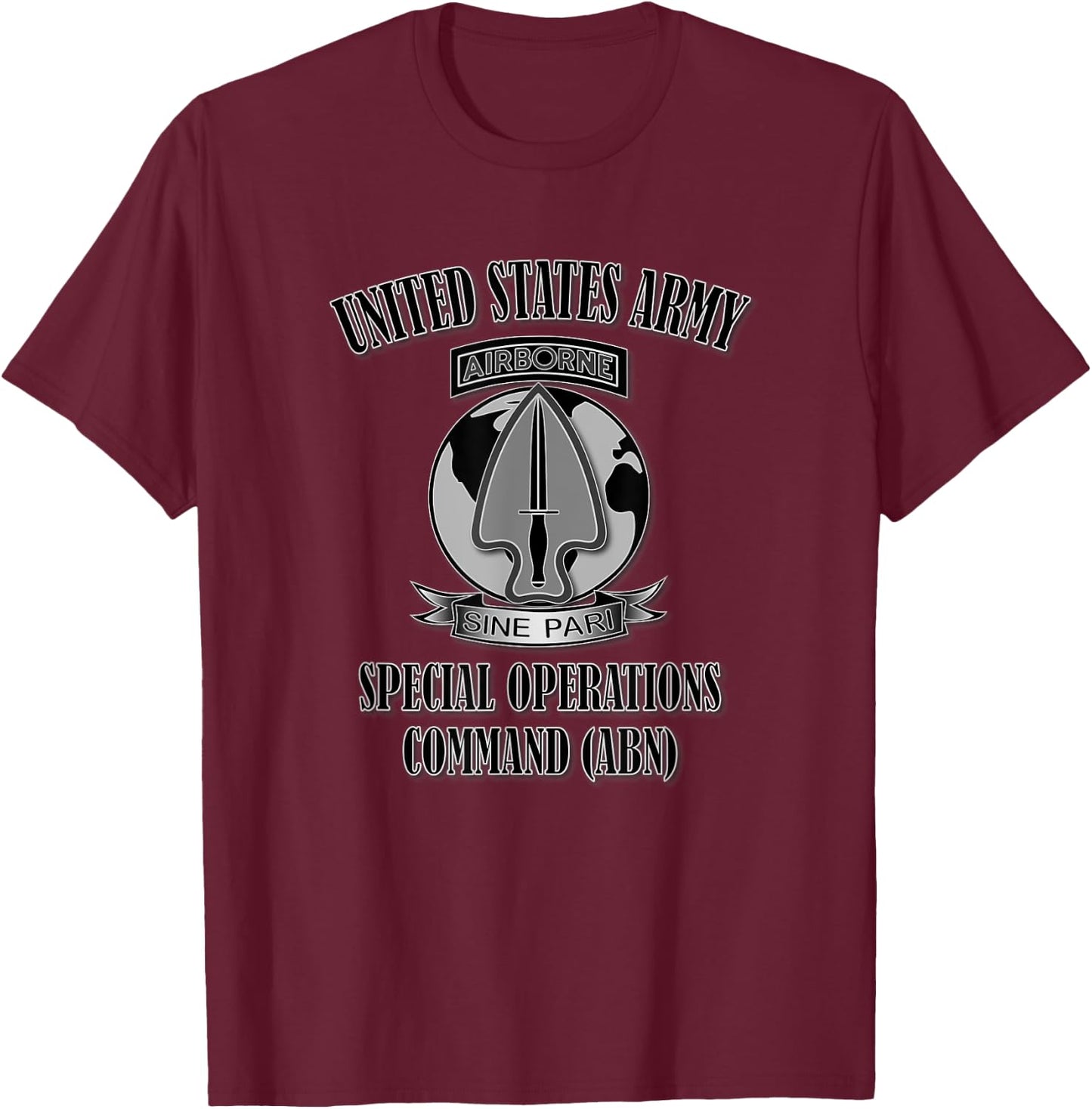 U.S. Army Special Operations Command (ABN) (Front Design) T-Shirt - T-Shirt | Maroon