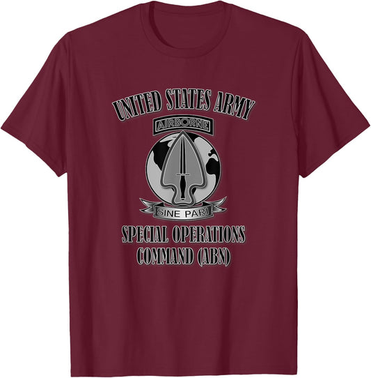 U.S. Army Special Operations Command (ABN) (Front Design) T-Shirt - T-Shirt | Maroon