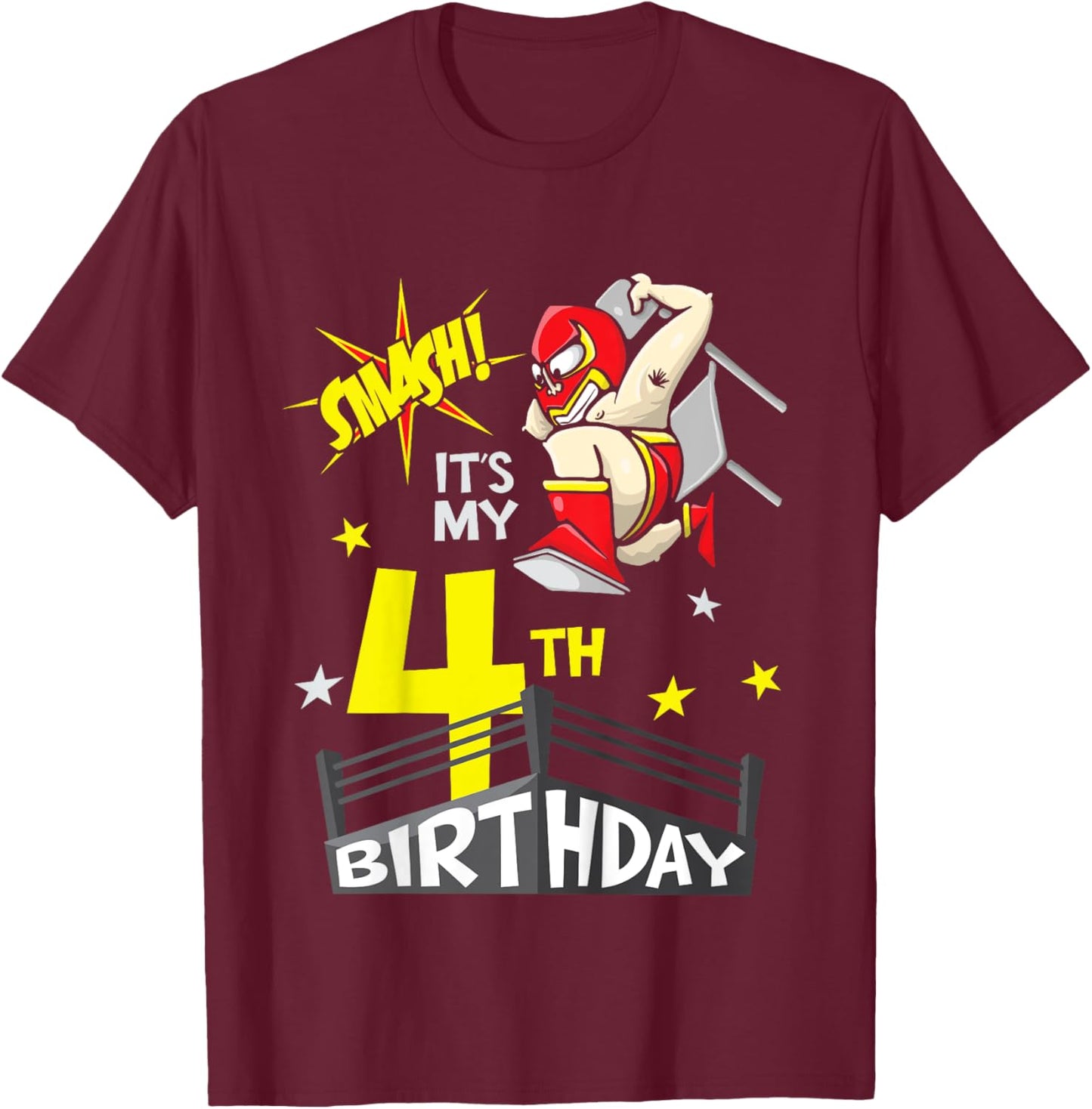 Kids Kids It's My 4th Birthday 4th Birthday Shirt Boy, Wrestling T-Shirt - T-Shirt | Maroon