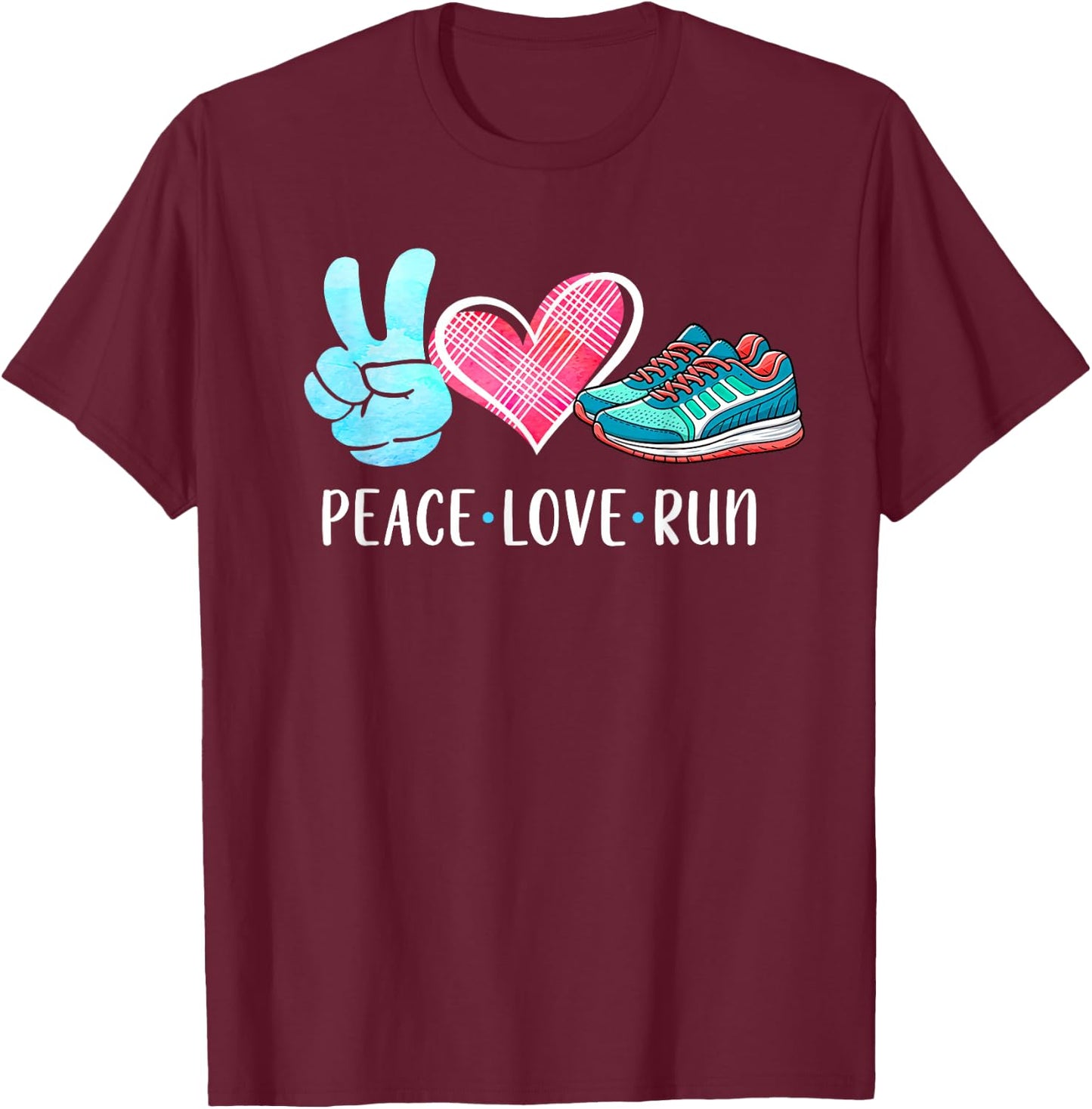 Running Lover Running Team Runner Athletic Peace Love Run T-Shirt - T-Shirt | Maroon