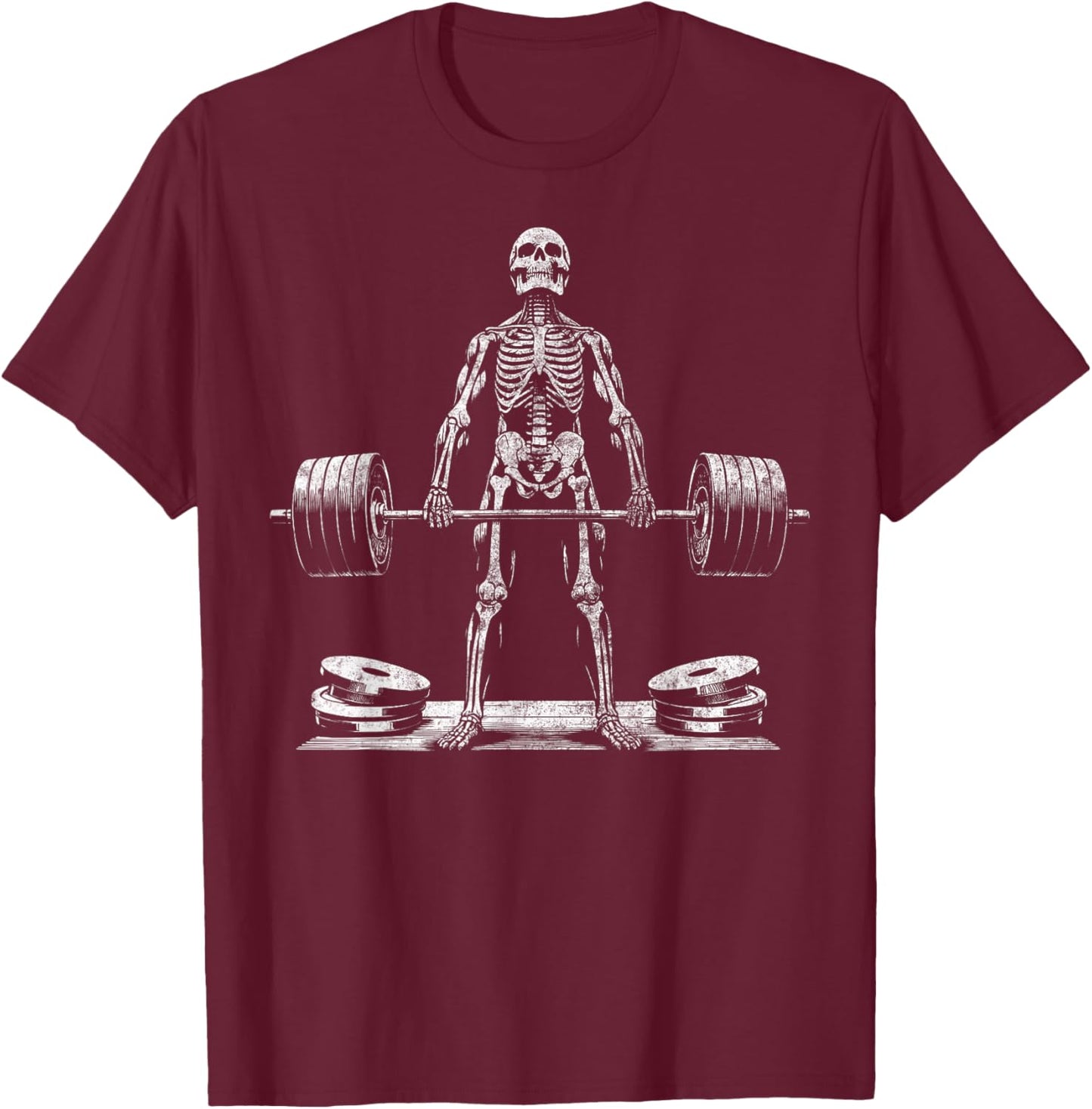 Deadlift Skeleton Halloween Gym Jokes Weightlifting Workout , Small T-Shirt - T-Shirt | Maroon