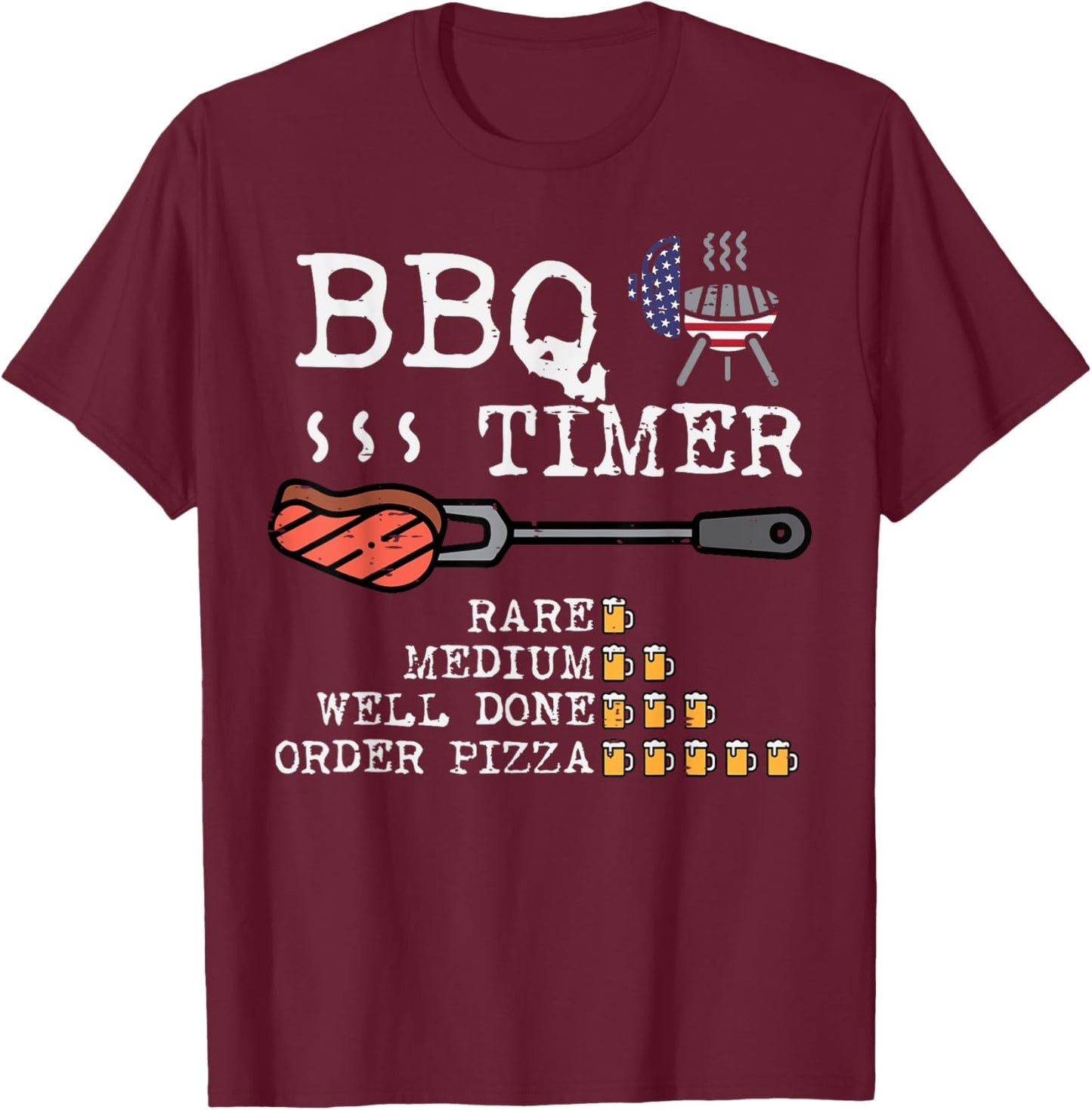 Bbq Timer Flag Funny Barbecue Grill 4th July Dad Grandpa Men T-Shirt - T-Shirt | Maroon