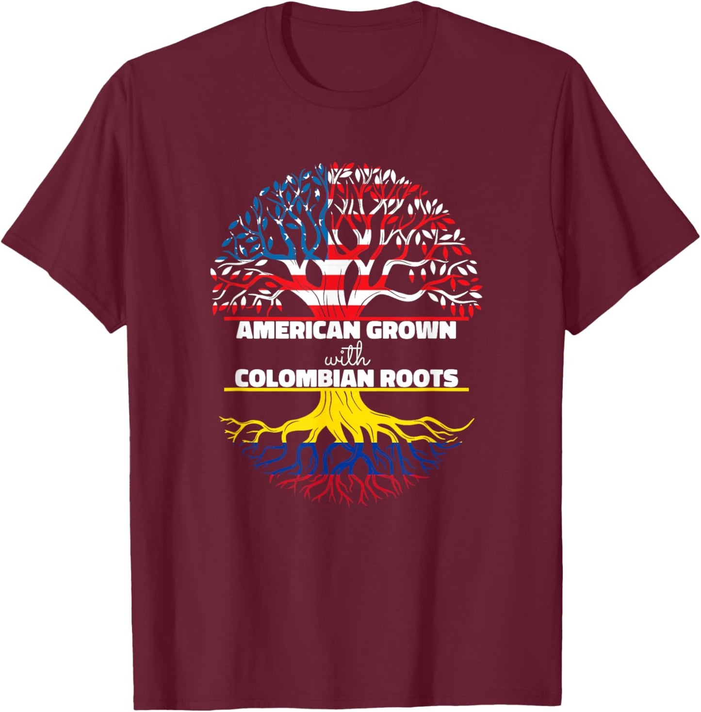 American Grown Colombian Roots Usa America Colombia Flag T-Shirt - T-Shirt | Maroon