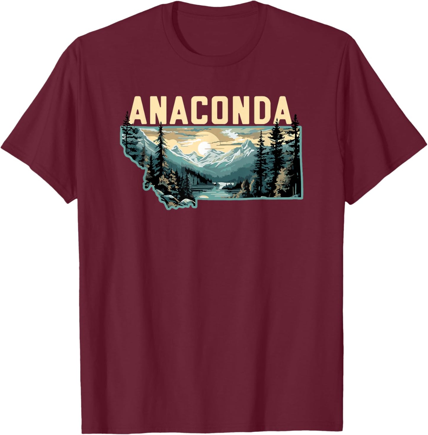 Anaconda Montana Outdoor Art Retro Hiking T-Shirt - T-Shirt | Maroon