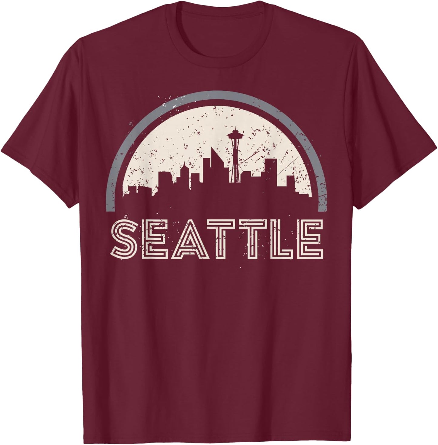 Grunge Seattle Skyline Distressed Look design T-Shirt - T-Shirt | Maroon