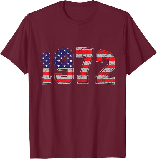 Vintage 1972 52 Years Old American Flag 4th Of July Retro Women Men T-Shirt - T-Shirt | Maroon