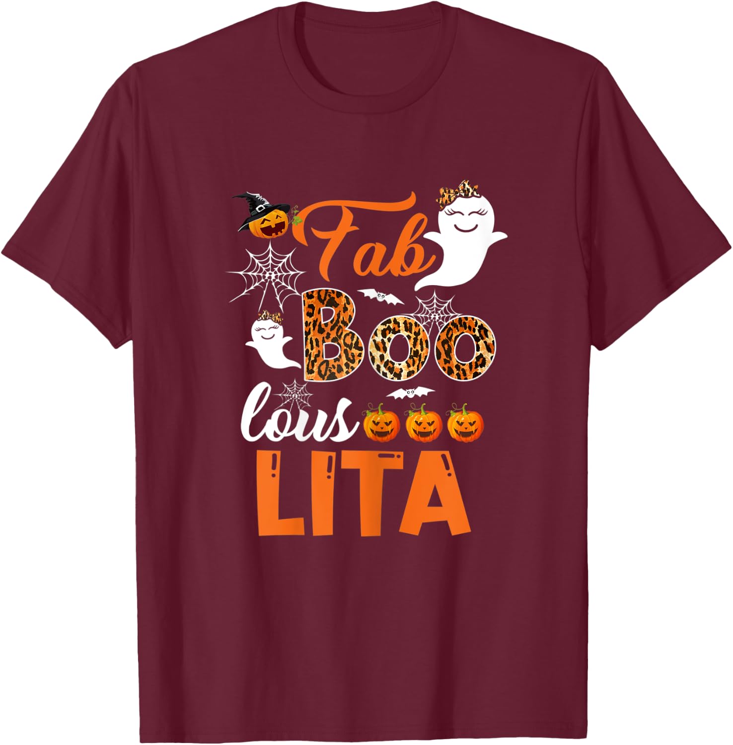 Leopard Fab Boo Lous Lita Spooky Lita Halloween Costume Gift T-Shirt - T-Shirt | Maroon