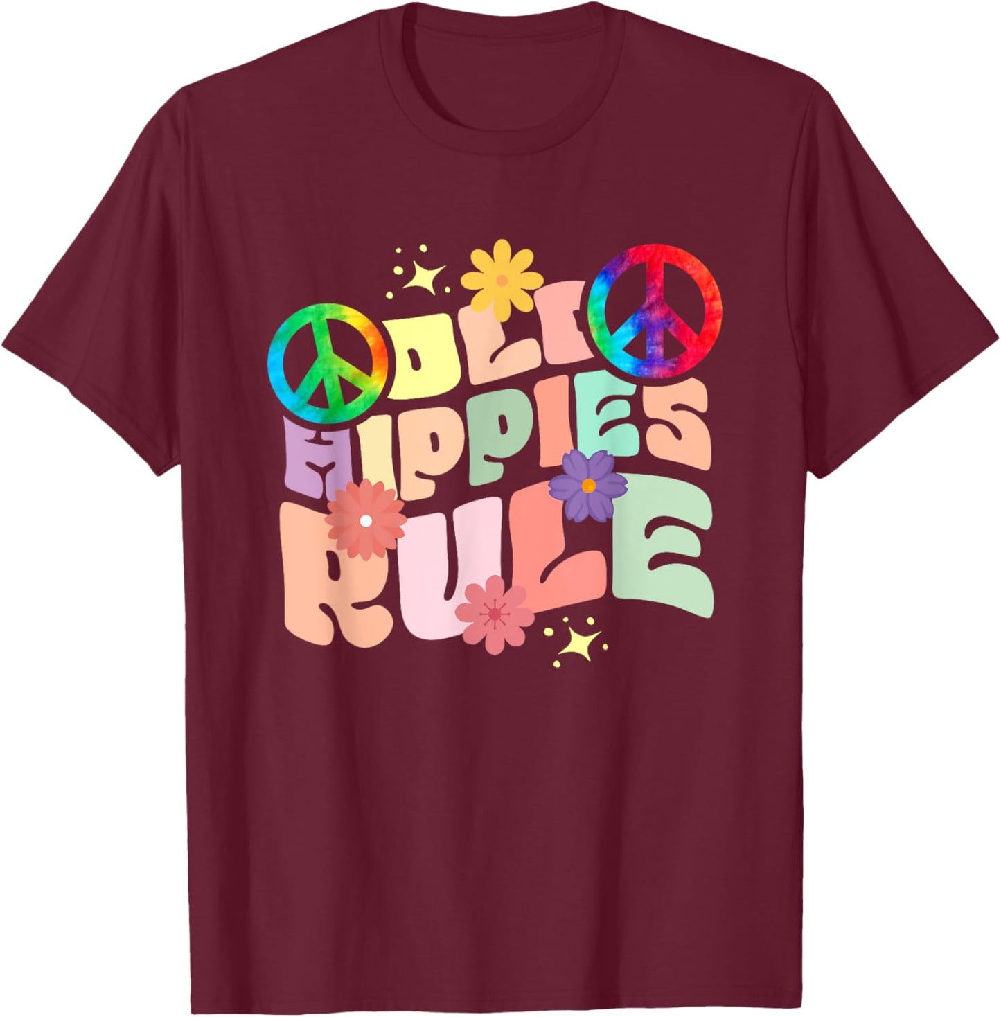 Funny Old Hippies Rule | Peace Sign | Hippy T-Shirt - T-Shirt | Maroon