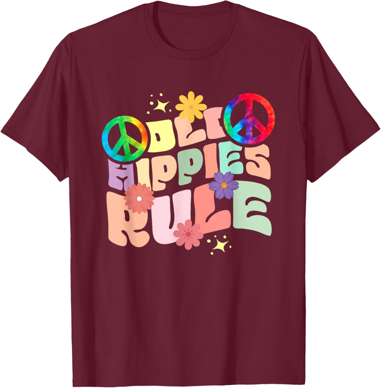 Funny Old Hippies Rule | Peace Sign | Hippy T-Shirt - T-Shirt | Maroon
