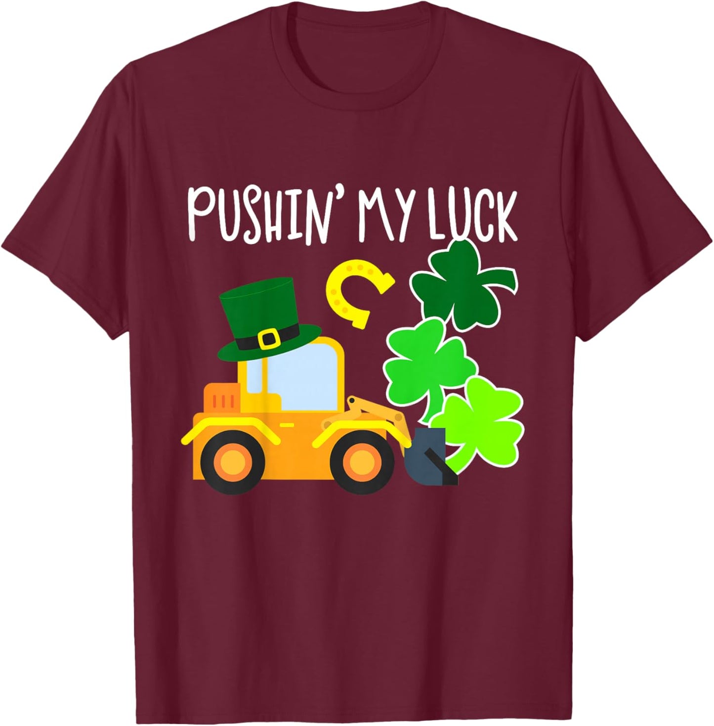 Pushing My Luck Toddler Boy Tractor St Patricks Day Truck T-Shirt - T-Shirt | Maroon