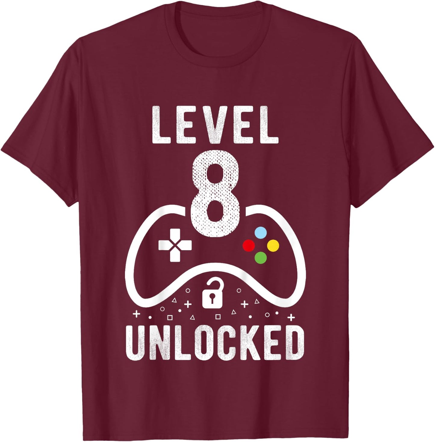 Level 8 Unlocked Video Game 8th Birthday Gift T-Shirt - T-Shirt | Maroon
