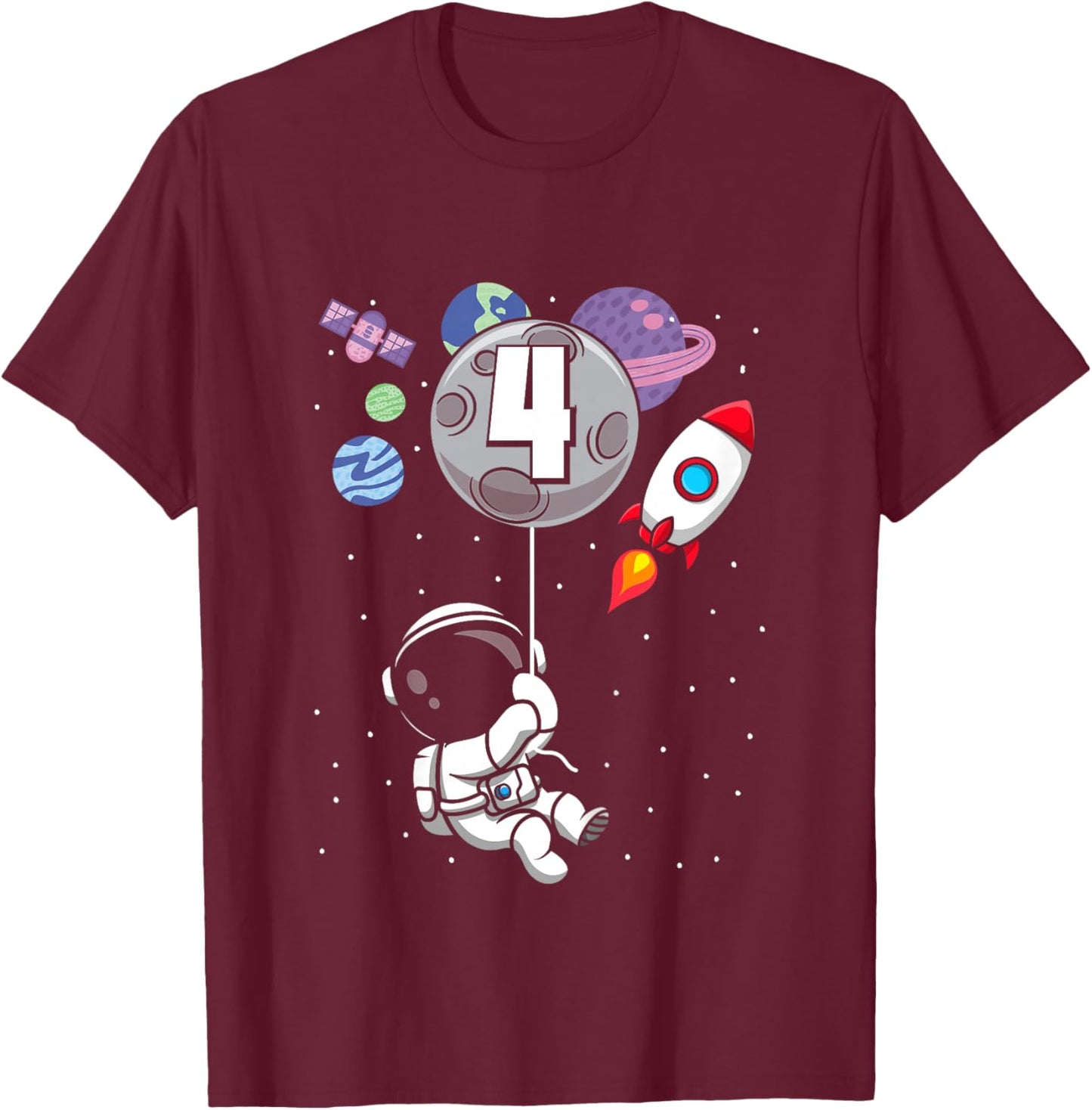4 Years Old Boy 4th Birthday Gift Bday Astronaut T-Shirt - T-Shirt | Maroon