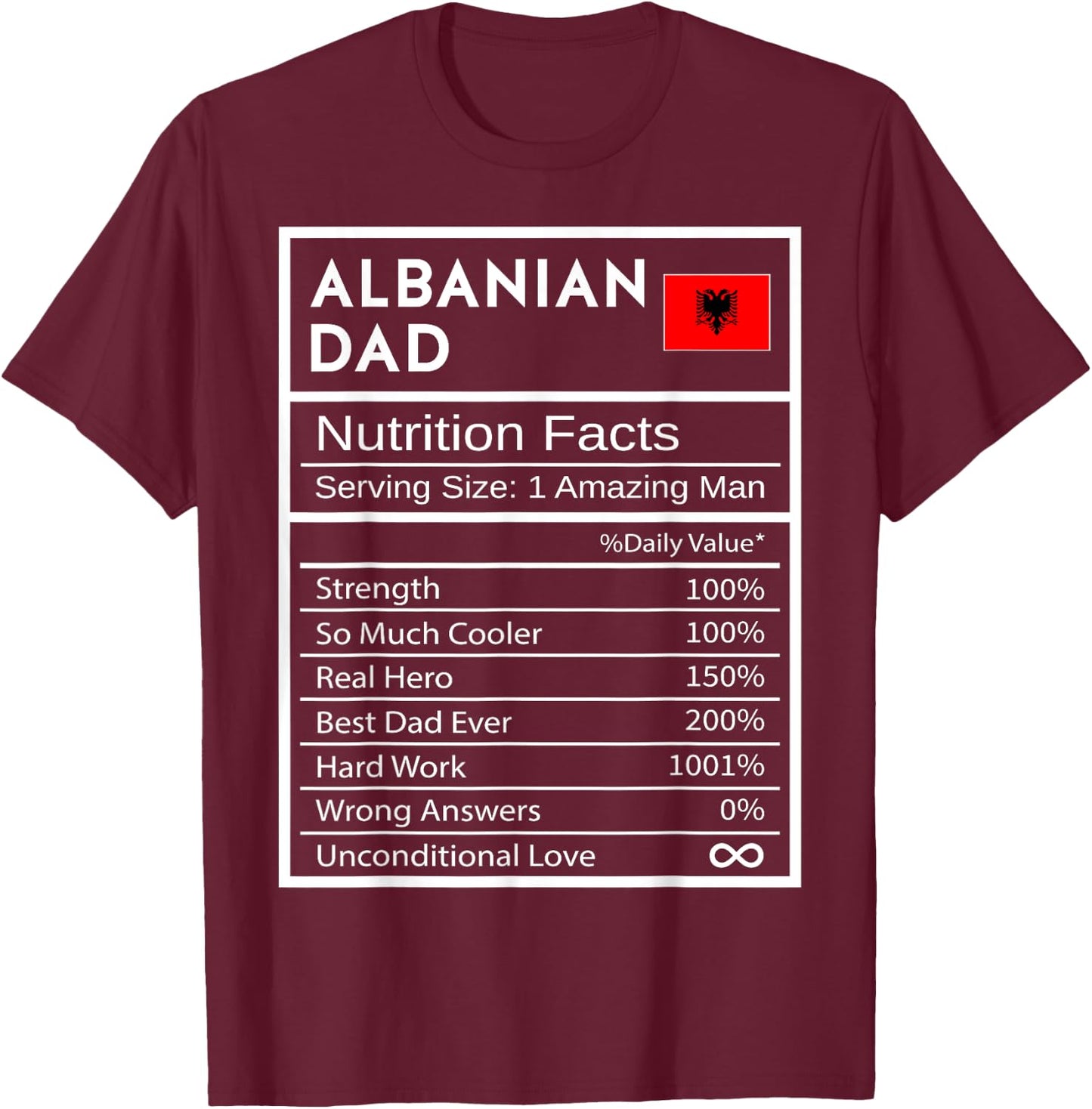 Albanian Dad Nutrition Facts National Pride Gift Dad T-Shirt - T-Shirt | Maroon