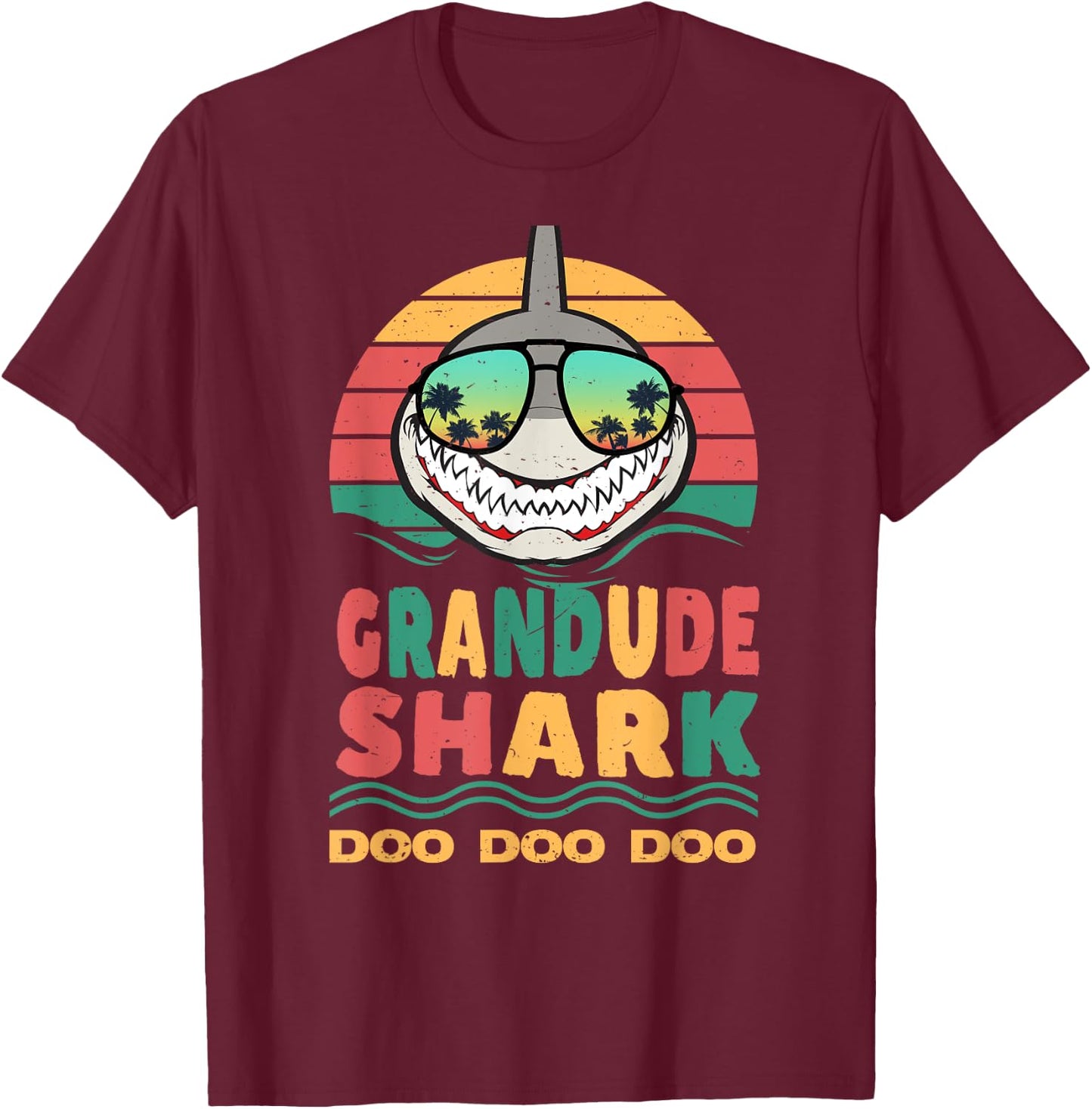 Grandude Shark Father's Day Papa Dad Grandpa Men Gift T-Shirt - T-Shirt | Maroon