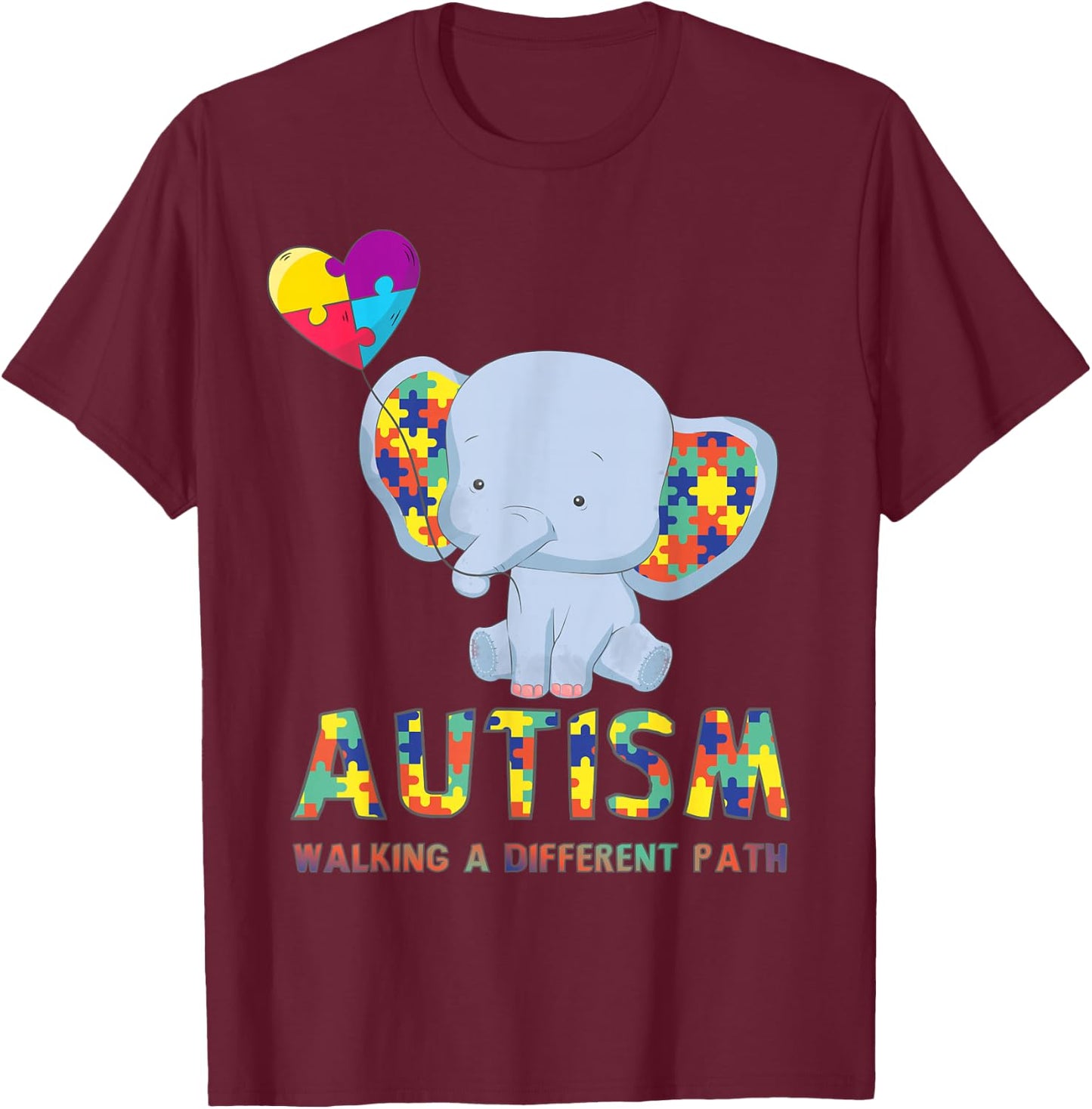 Autism Elephant Walking A Different Path T Shirt For Kids T-Shirt - T-Shirt | Maroon