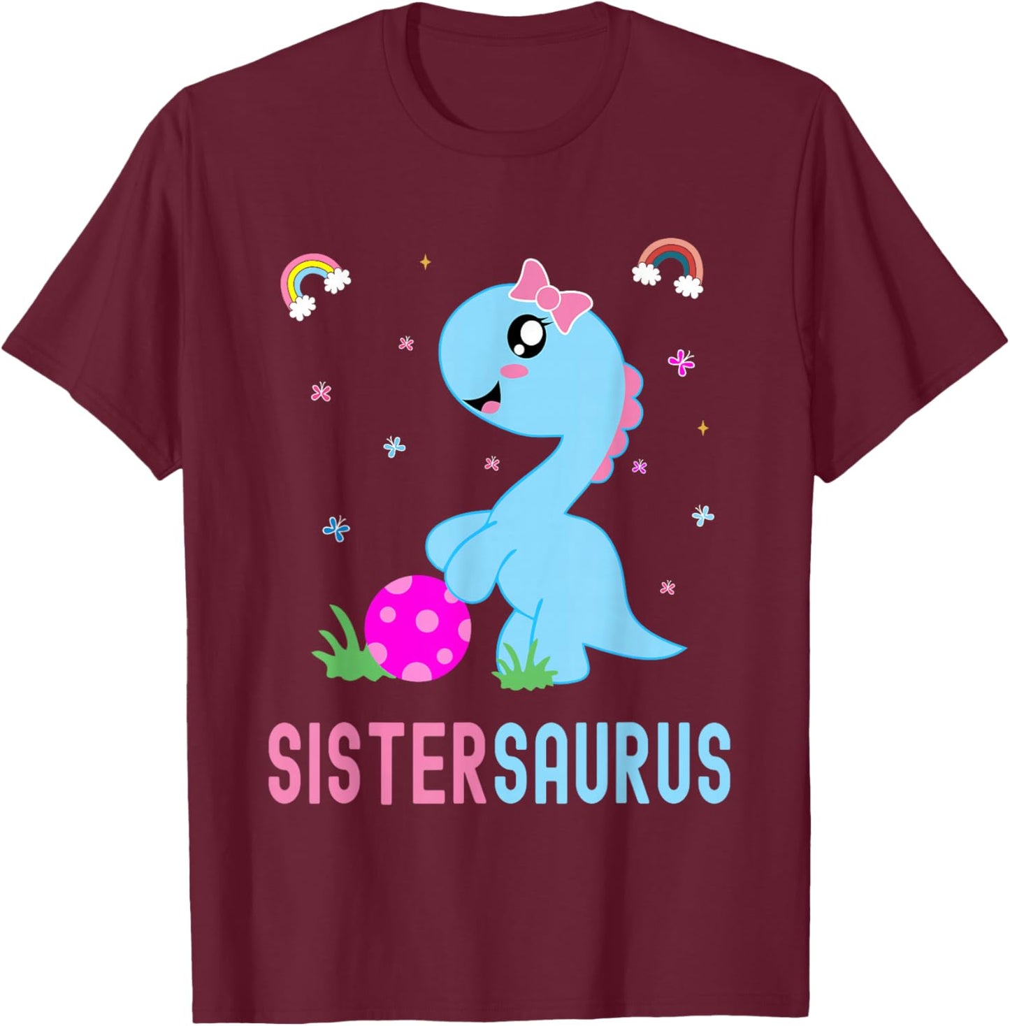 Sistersaurus Cute Dino Dinosaur Sister Saurus T-Shirt - T-Shirt | Maroon
