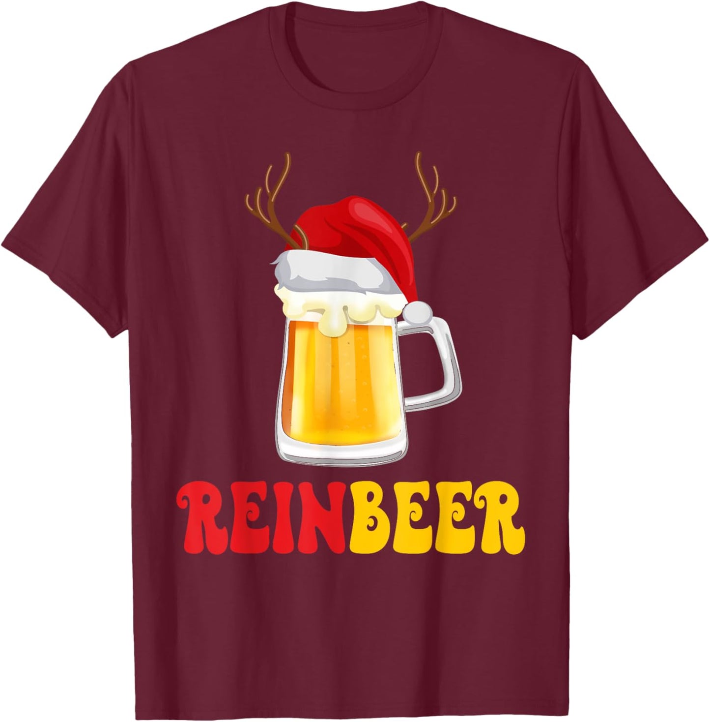 Beer Christmas Mug Reinbeer Winedeer Couples Matching T-Shirt - T-Shirt | Maroon