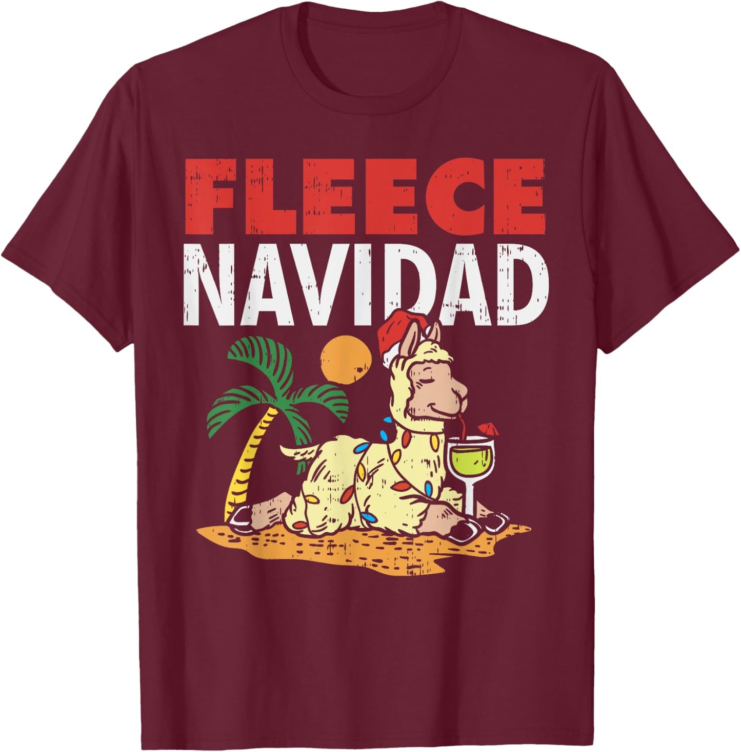 Fleece Navidad Summer Llama Funny Christmas In July Gift T-Shirt - T-Shirt | Maroon