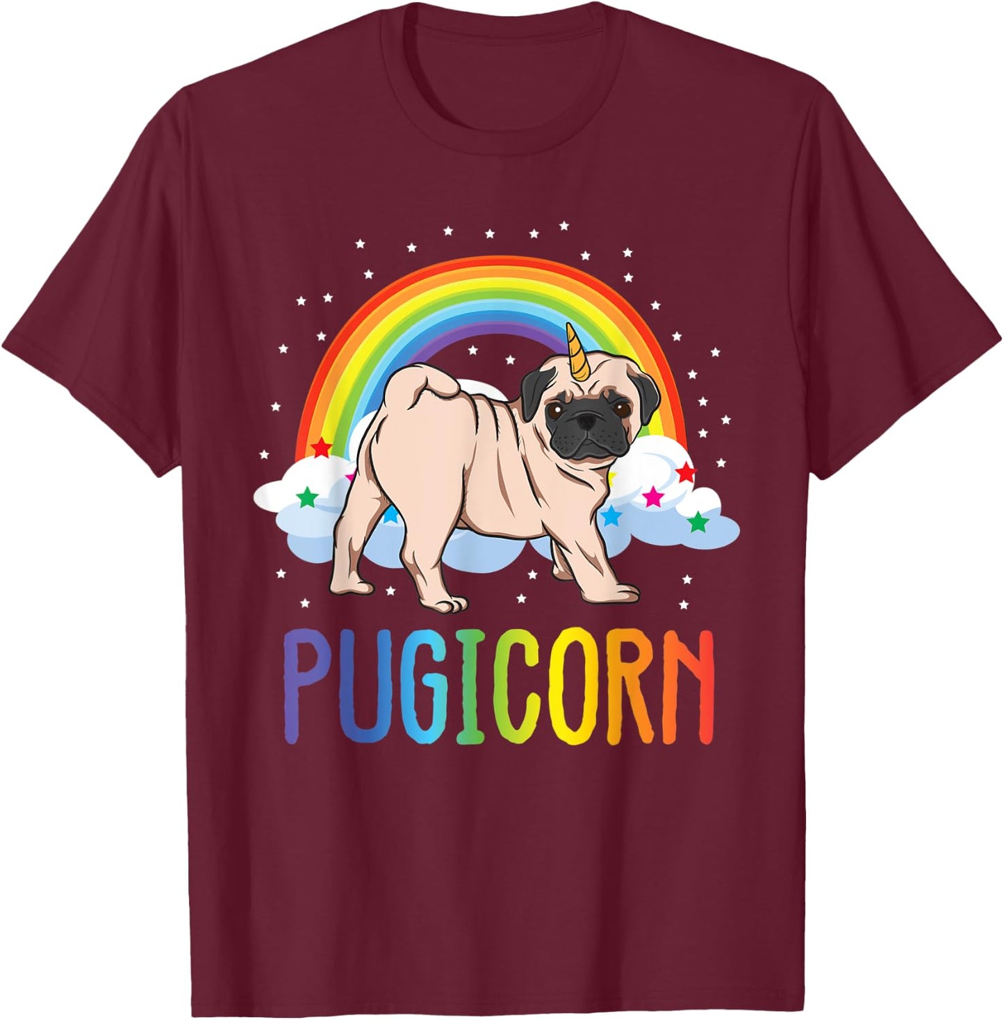 Pugicorn Pug Unicorn Space Galaxy Rainbow Girls Kids Gifts T-Shirt - T-Shirt | Maroon