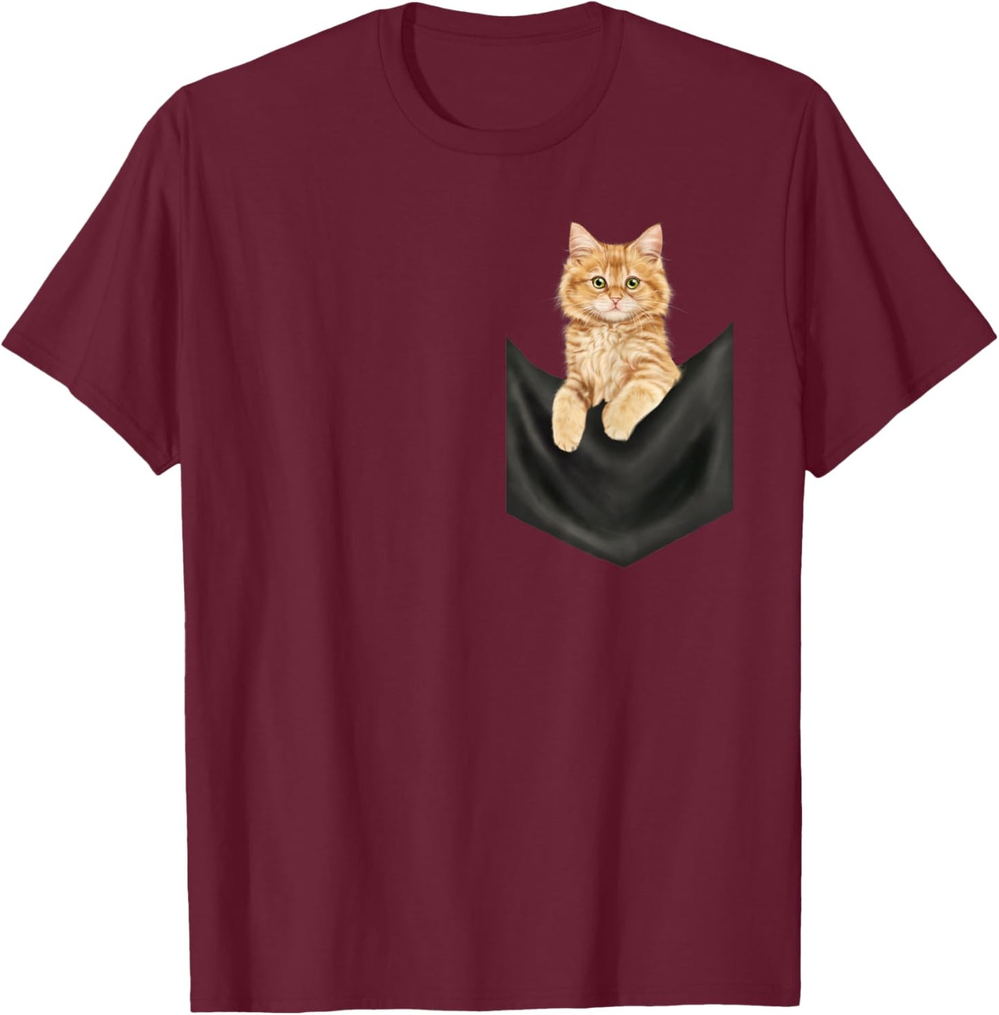 Peeking Cat, Cute Cat in Pocket Cats Shirt T-Shirt - T-Shirt | Maroon