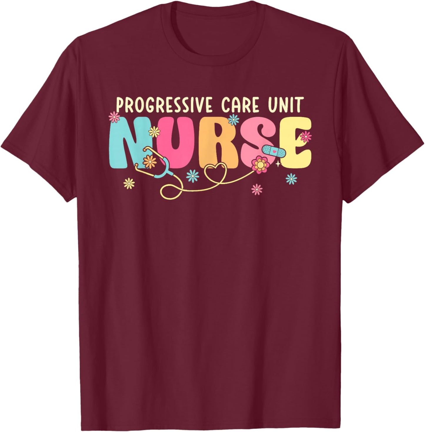 Progressive Care Unit Groovy PCU Nurse Emergency Room Nurse T-Shirt - T-Shirt | Maroon