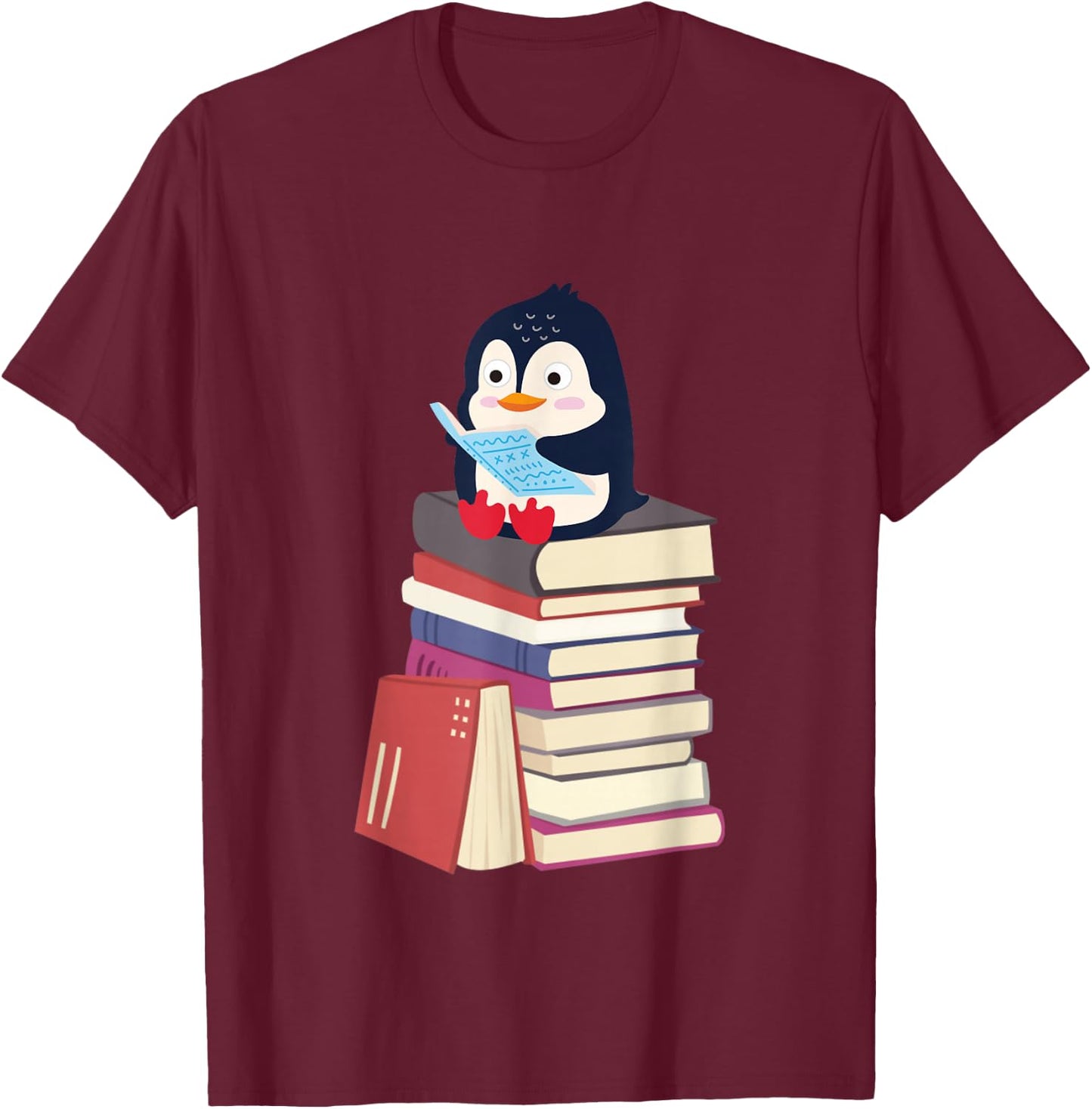 Teacher Librarian Kawaii Penguin, Book Lover Penguin T-Shirt - T-Shirt | Maroon