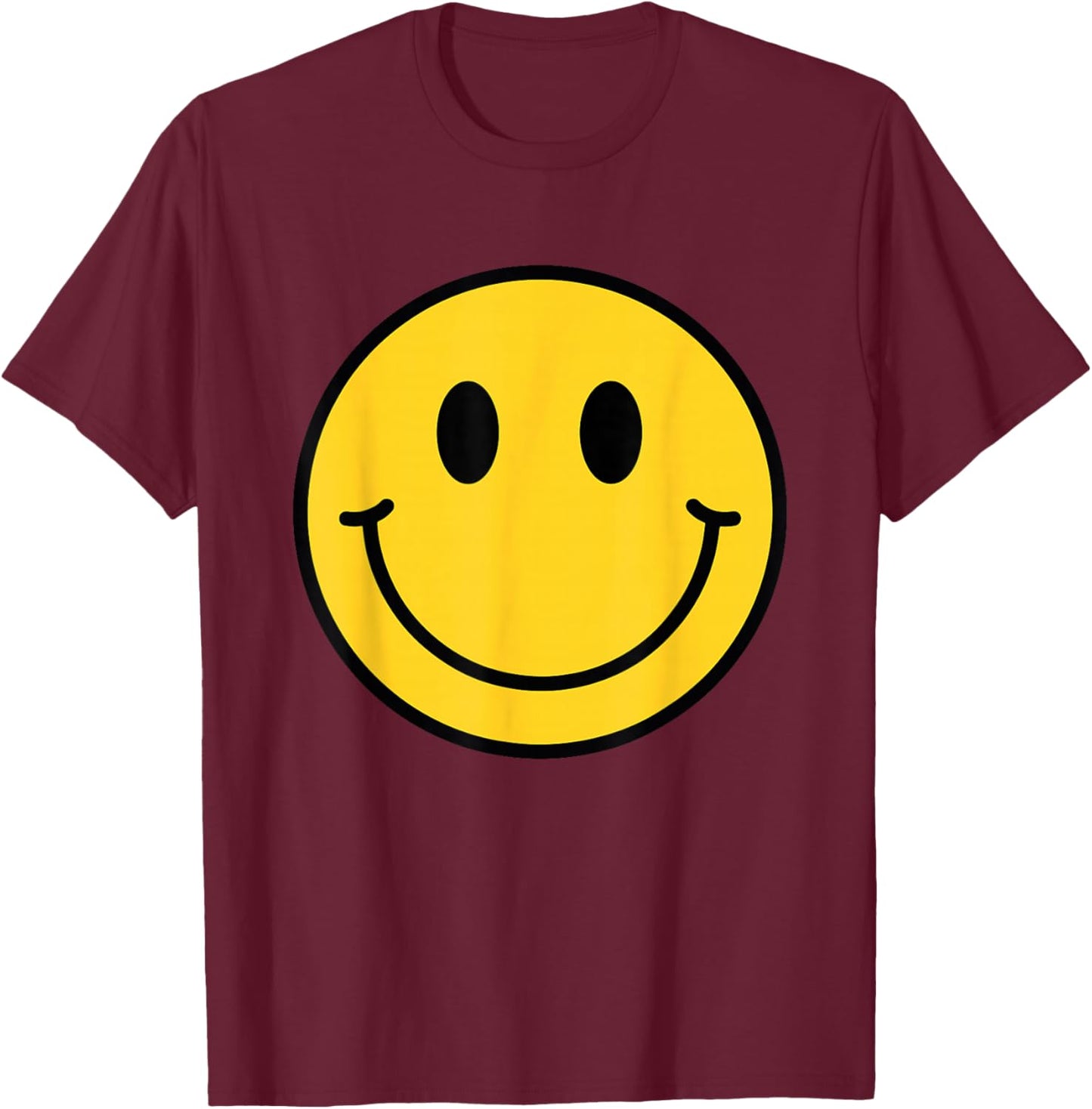 70s Yellow Smile Face Shirt Cute Happy Peace Smiling Face T-Shirt - T-Shirt | Maroon