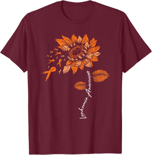 Leukemia Blood Cancer Awareness Orange Ribbon Sunflower T-Shirt - T-Shirt | Maroon