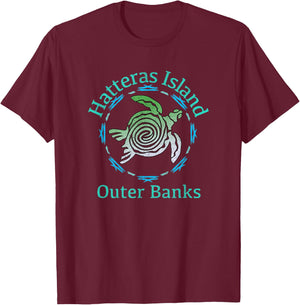 Hatteras Island, Outer Banks / Vintage Tribal Turtle Gift T-Shirt - T-Shirt | Maroon