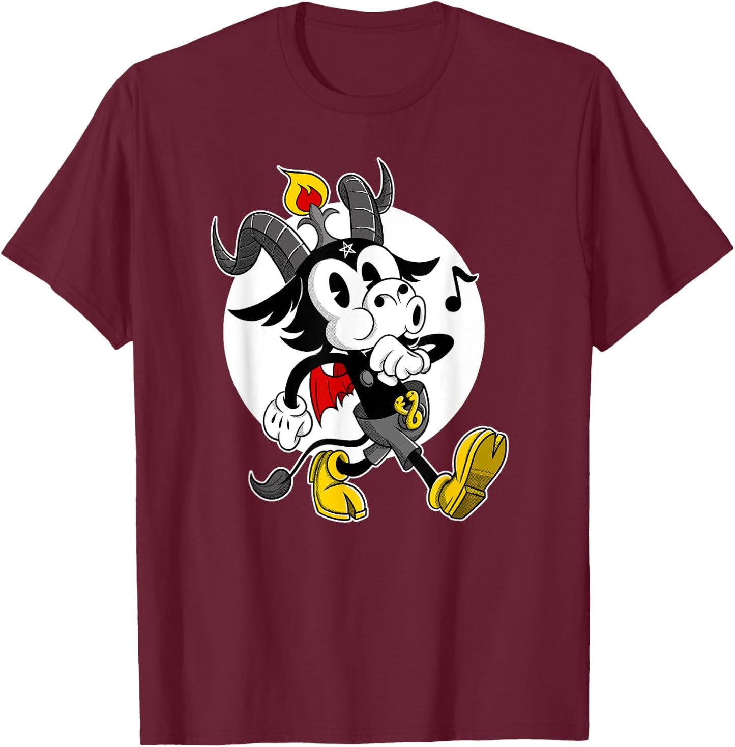 Atheist Satan Cute Baphomet goat whistling old Cartoon T-Shirt - T-Shirt | Maroon