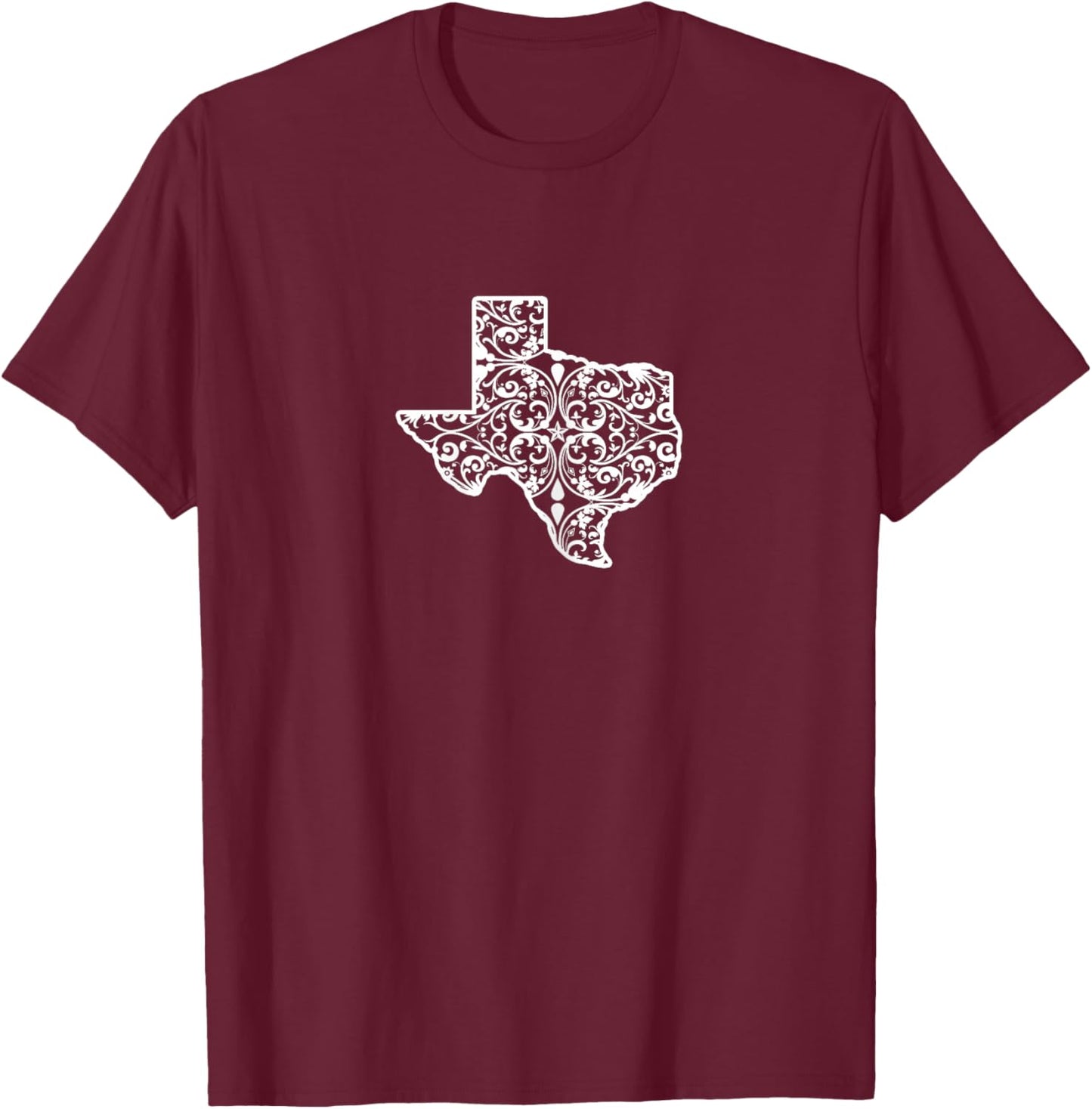Texas Floral White Pattern for Texas Ladies and TX Girls T-Shirt - T-Shirt | Maroon