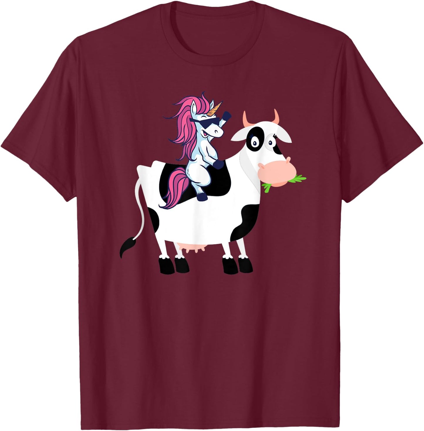 Unicorn Cow Shirt Funny Unicorn Riding Cow Gift T-Shirt - T-Shirt | Maroon