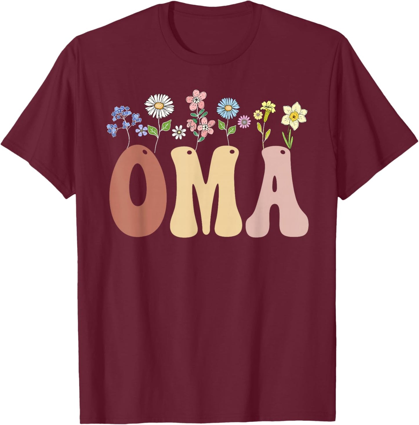 Oma Gifts Women Wildflower Floral Design Oma T-Shirt - T-Shirt | Maroon